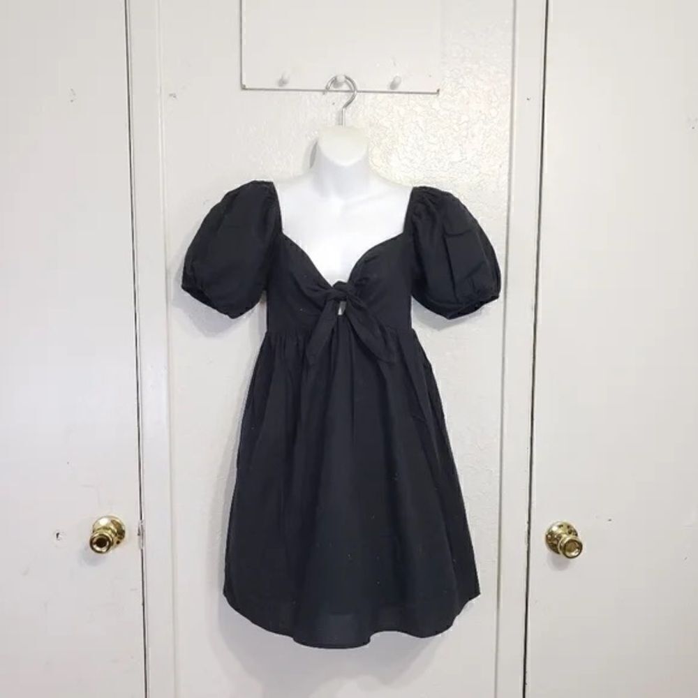 Wild fable Black Puff Sleeve Mini Dress Tie front Size small - Picture 2 of 10